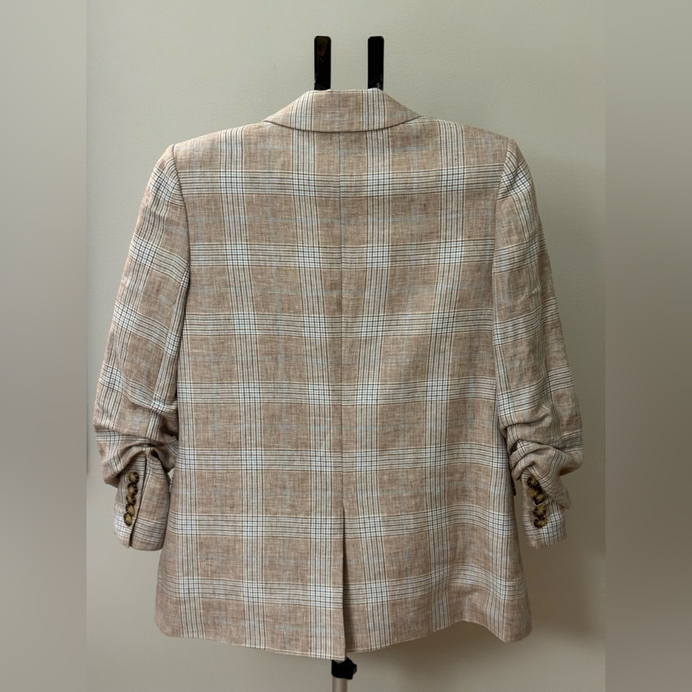 Veronica Beard Beige Plaid Double-Breasted Blazer - Picture 5 of 10